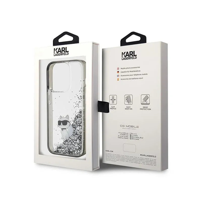 Karl Lagerfeld Liquid Glitter Choupette - „iPhone 15 Pro Max“ dėklas (skaidrus)