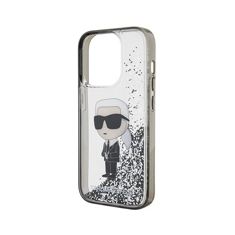 Karl Lagerfeld Liquid Glitter Ikonik - iPhone 15 Pro dėklas (skaidrus)