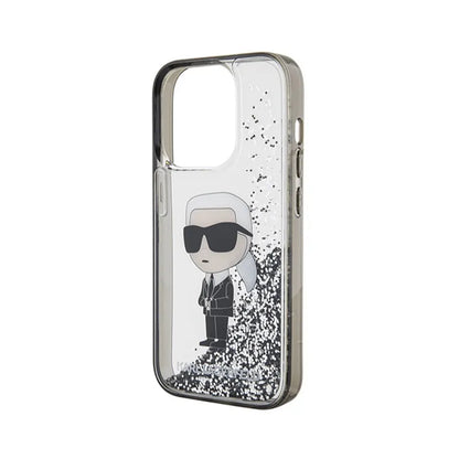 Karl Lagerfeld Liquid Glitter Ikonik - iPhone 15 Pro dėklas (skaidrus)