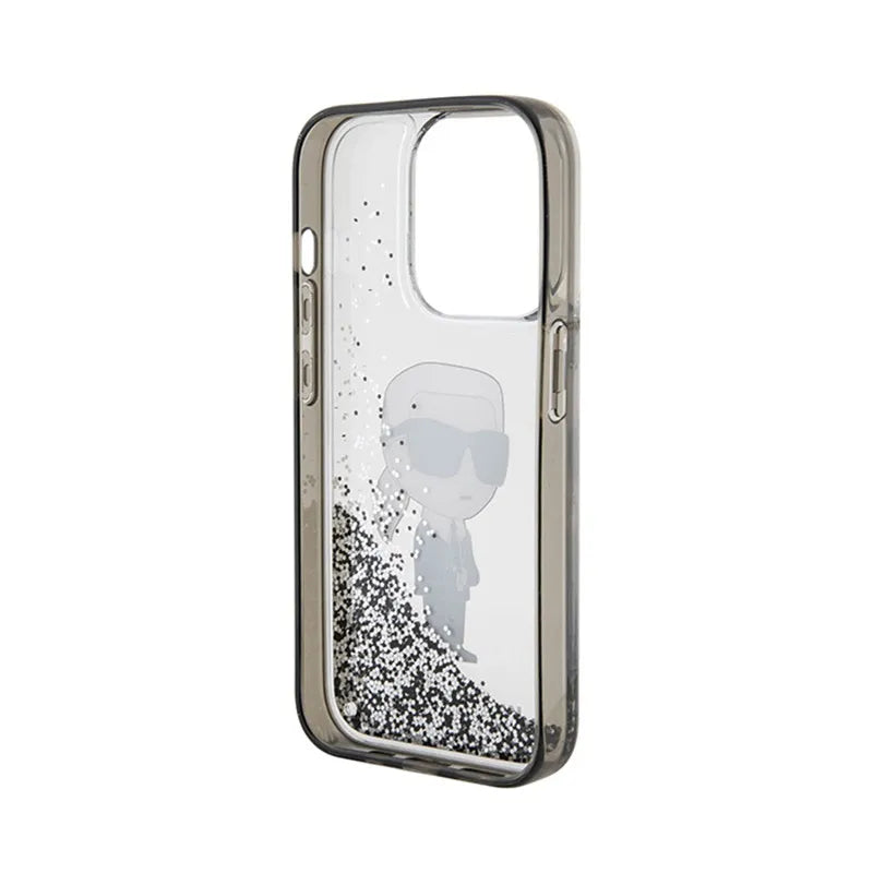 Karl Lagerfeld Liquid Glitter Ikonik - iPhone 15 Pro dėklas (skaidrus)