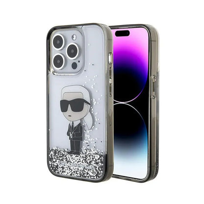 Karl Lagerfeld Liquid Glitter Ikonik - iPhone 15 Pro dėklas (skaidrus)