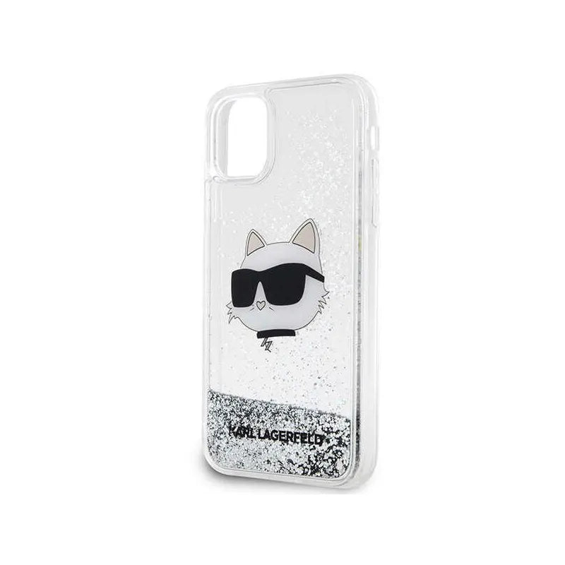Karl Lagerfeld Liquid Glitter NFT Choupette Head – dėklas iPhone 11 (sidabras)