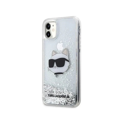 Karl Lagerfeld Liquid Glitter NFT Choupette Head – dėklas iPhone 11 (sidabras)
