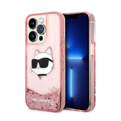 Karl Lagerfeld Liquid Glitter NFT Choupette Head – dėklas iPhone 14 Pro (rožinis)