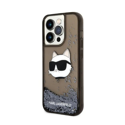 Karl Lagerfeld Liquid Glitter NFT Choupette Head – dėklas, skirtas „iPhone 14 Pro Max“ (juodas)