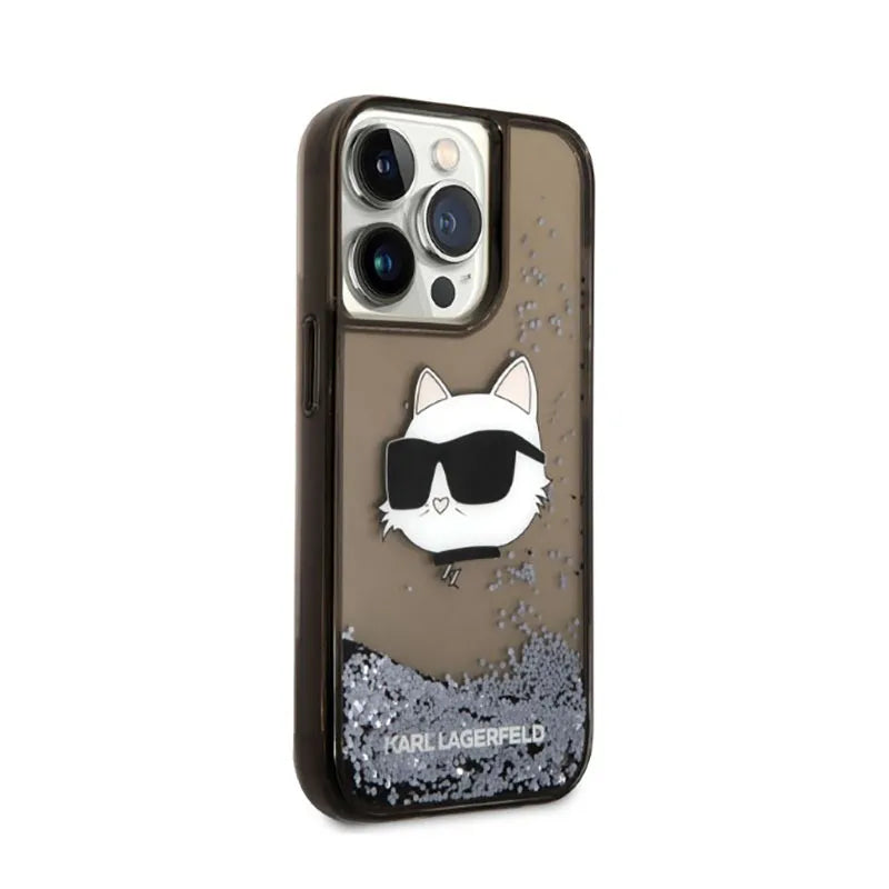 Karl Lagerfeld Liquid Glitter NFT Choupette Head – dėklas, skirtas „iPhone 14 Pro Max“ (juodas)