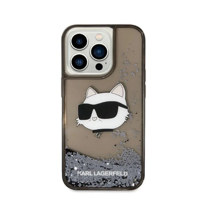 Karl Lagerfeld Liquid Glitter NFT Choupette Head – dėklas, skirtas „iPhone 14 Pro Max“ (juodas)