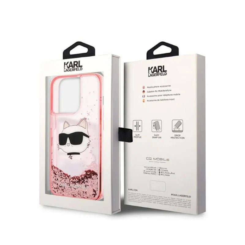 Karl Lagerfeld Liquid Glitter NFT Choupette Head – dėklas skirtas iPhone 14 Pro Max (rožinis)