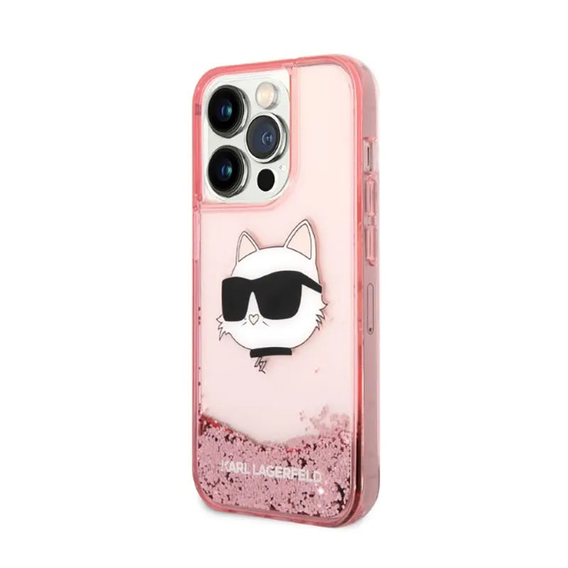 Karl Lagerfeld Liquid Glitter NFT Choupette Head – dėklas skirtas iPhone 14 Pro Max (rožinis)