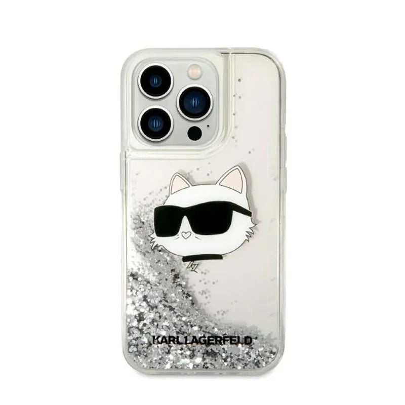 Karl Lagerfeld Liquid Glitter NFT Choupette Head – dėklas, skirtas iPhone 14 Pro Max (sidabrinis)