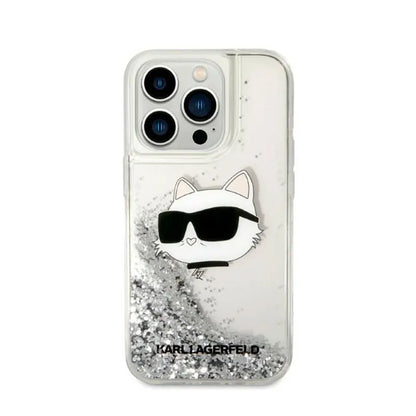 Karl Lagerfeld Liquid Glitter NFT Choupette Head – dėklas, skirtas iPhone 14 Pro Max (sidabrinis)