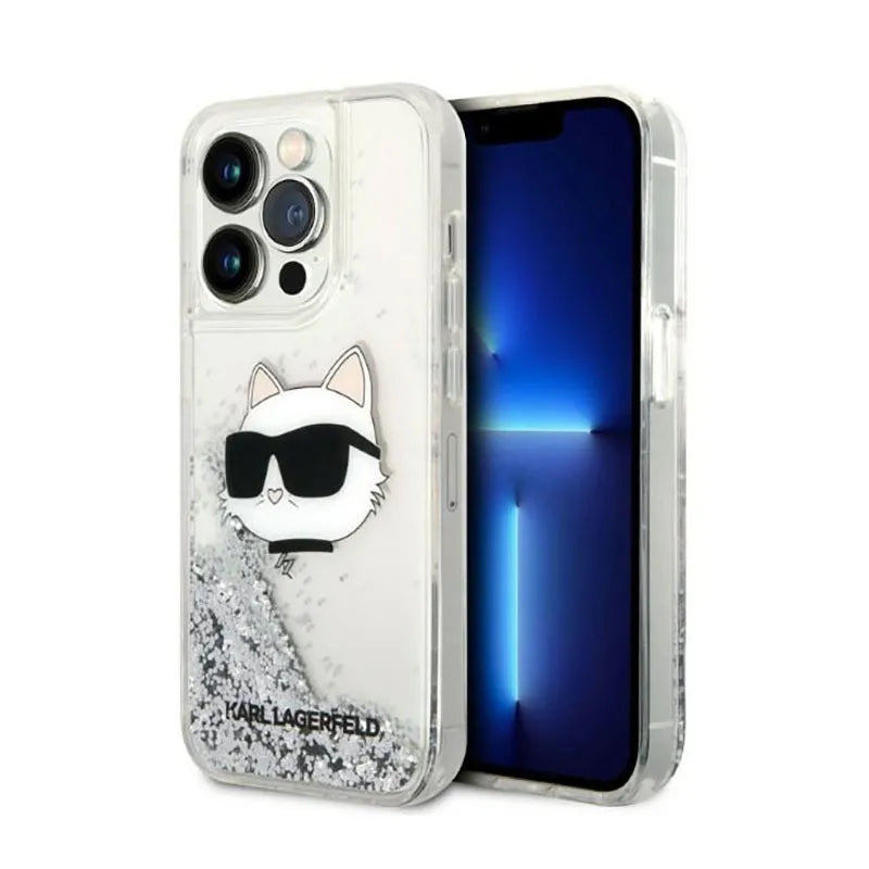 Karl Lagerfeld Liquid Glitter NFT Choupette Head – dėklas, skirtas iPhone 14 Pro Max (sidabrinis)