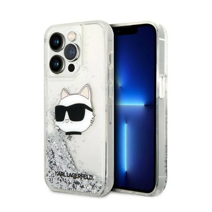 Karl Lagerfeld Liquid Glitter NFT Choupette Head – dėklas, skirtas iPhone 14 Pro Max (sidabrinis)