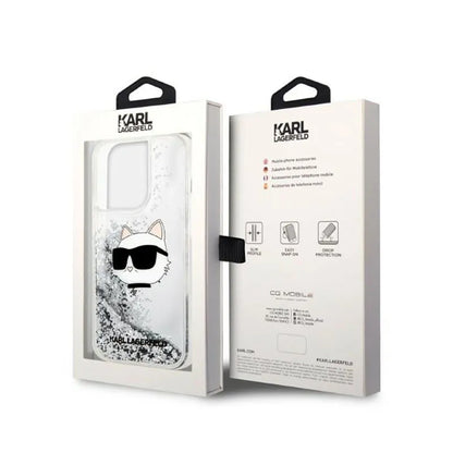 „Karl Lagerfeld Liquid Glitter NFT Choupette Head“ – dėklas, skirtas „iPhone 14 Pro“ (sidabro spalvos)