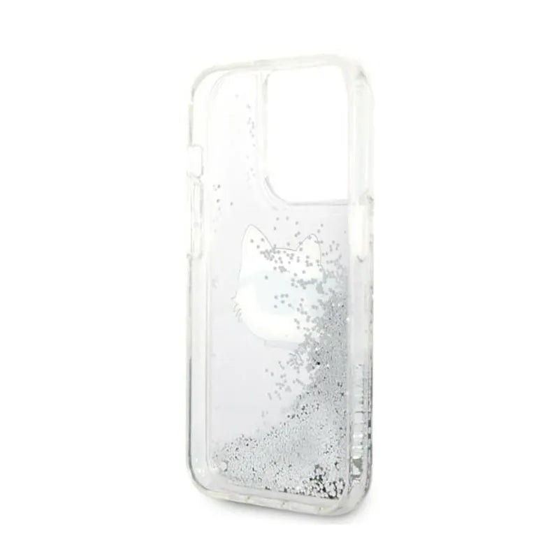 „Karl Lagerfeld Liquid Glitter NFT Choupette Head“ – dėklas, skirtas „iPhone 14 Pro“ (sidabro spalvos)