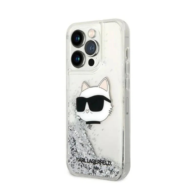 „Karl Lagerfeld Liquid Glitter NFT Choupette Head“ – dėklas, skirtas „iPhone 14 Pro“ (sidabro spalvos)