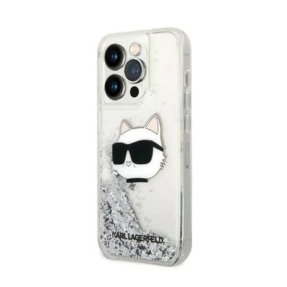 „Karl Lagerfeld Liquid Glitter NFT Choupette Head“ – dėklas, skirtas „iPhone 14 Pro“ (sidabro spalvos)