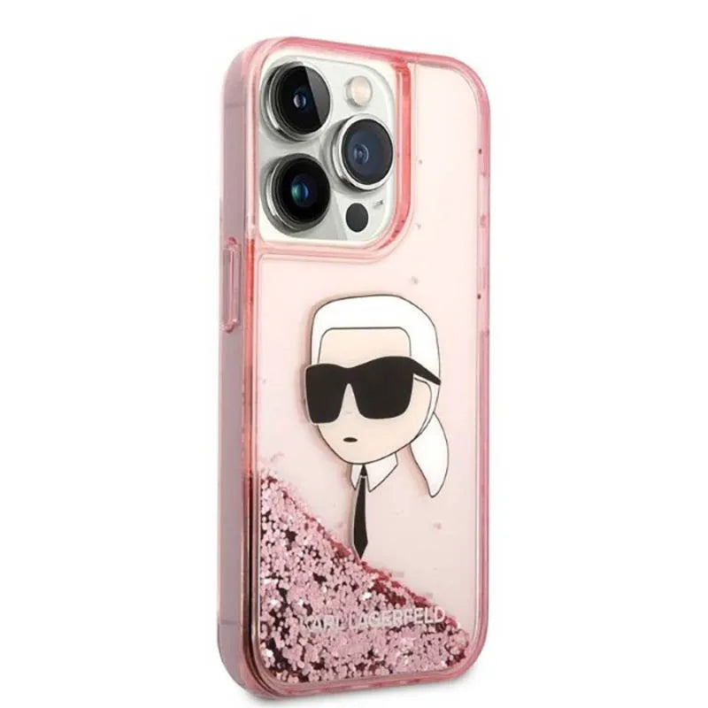Karl Lagerfeld Liquid Glitter NFT Karl's Head – dėklas iPhone 14 Pro Max (rožinis)