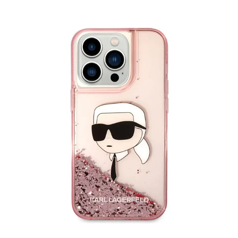 Karl Lagerfeld Liquid Glitter NFT Karl's Head – dėklas iPhone 14 Pro Max (rožinis)