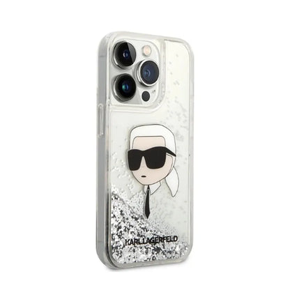 Karl Lagerfeld Liquid Glitter NFT Karl's Head – dėklas iPhone 14 Pro (sidabrinis)