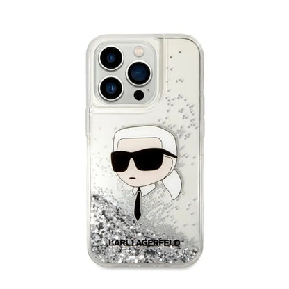 Karl Lagerfeld Liquid Glitter NFT Karl's Head – dėklas iPhone 14 Pro (sidabrinis)