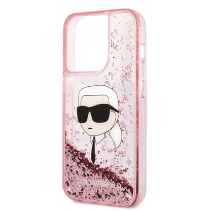 Karl Lagerfeld Liquid Glitter NFT Karl's Head – Dėklas, skirtas „iPhone 14 Pro“ (rožinis)