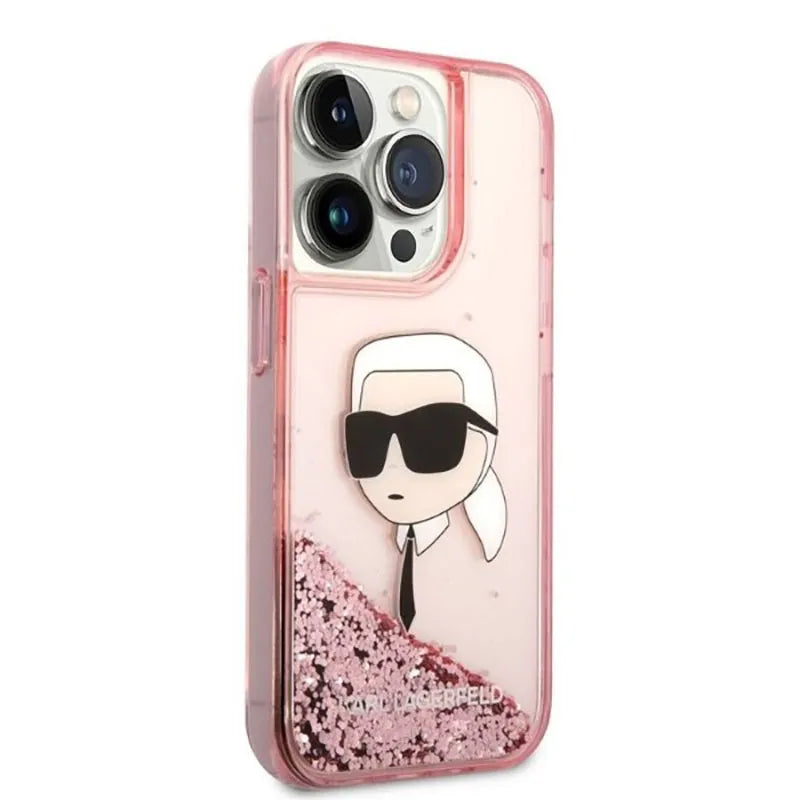 Karl Lagerfeld Liquid Glitter NFT Karl's Head – Dėklas, skirtas „iPhone 14 Pro“ (rožinis)