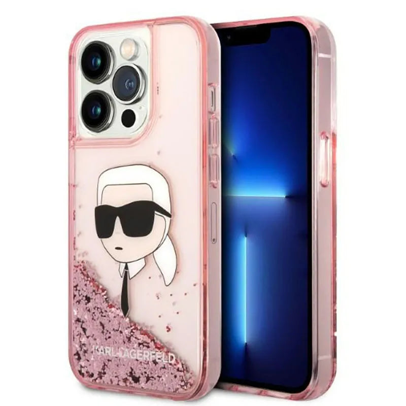 Karl Lagerfeld Liquid Glitter NFT Karl's Head – Dėklas, skirtas „iPhone 14 Pro“ (rožinis)