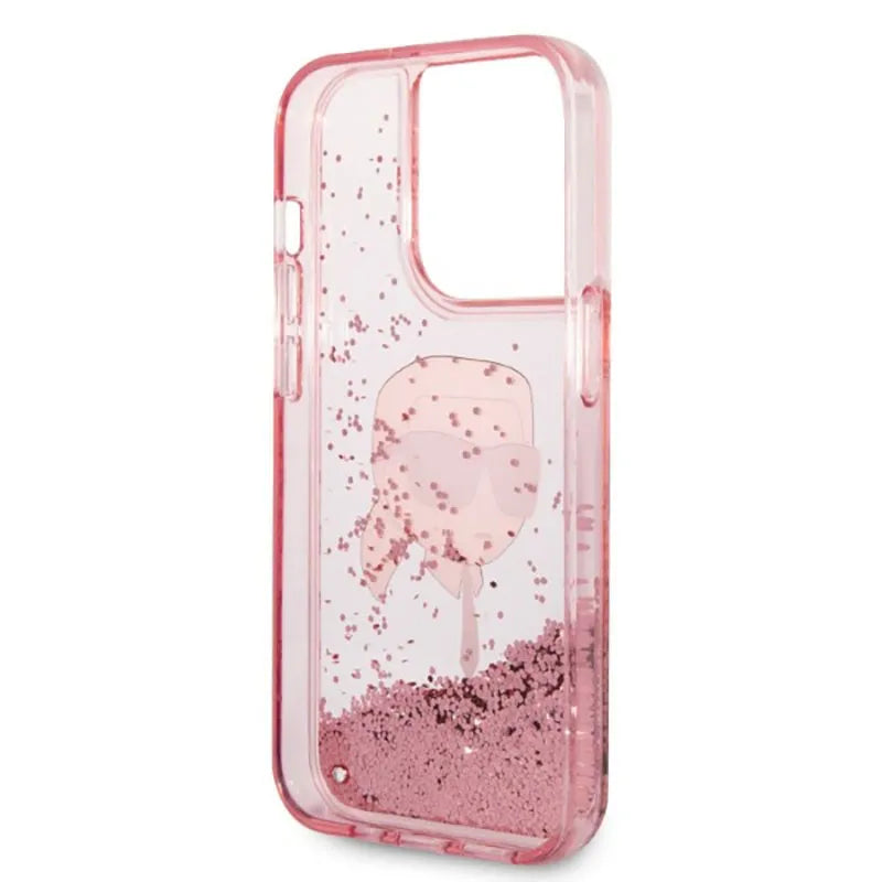 Karl Lagerfeld Liquid Glitter NFT Karl's Head – Dėklas, skirtas „iPhone 14 Pro“ (rožinis)