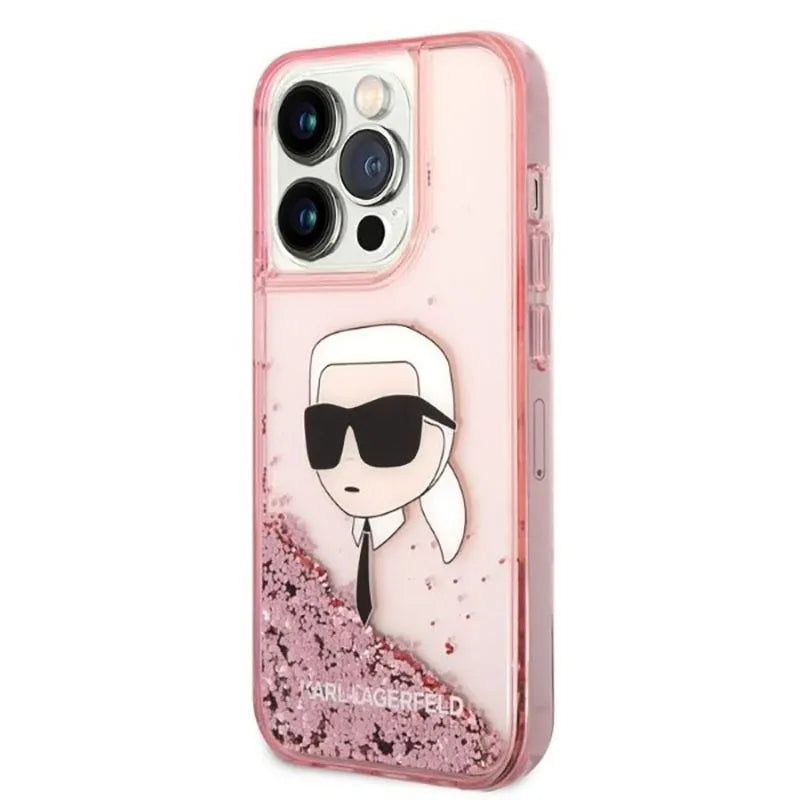 Karl Lagerfeld Liquid Glitter NFT Karl's Head – Dėklas, skirtas „iPhone 14 Pro“ (rožinis)