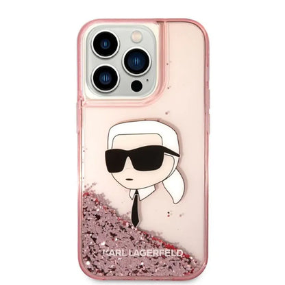 Karl Lagerfeld Liquid Glitter NFT Karl's Head – Dėklas, skirtas „iPhone 14 Pro“ (rožinis)