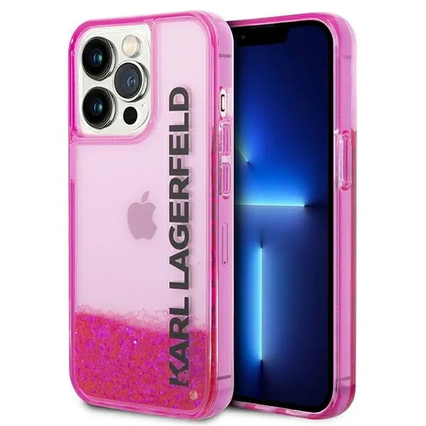 Karl Lagerfeld Liquid Glitter permatomas ilginto logotipo dėklas – dėklas, skirtas „iPhone 14 Pro“ (rožinis)