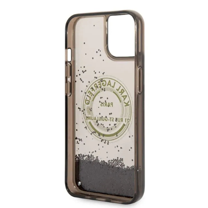Karl Lagerfeld Liquid Glitter Round RSG Logo dėklas – dėklas, skirtas iPhone 14 Plus (juodas)