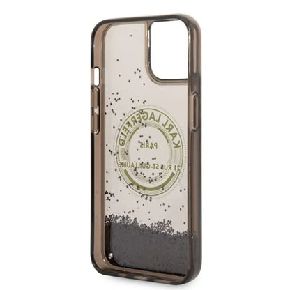 Karl Lagerfeld Liquid Glitter Round RSG Logo dėklas – dėklas, skirtas iPhone 14 Plus (juodas)