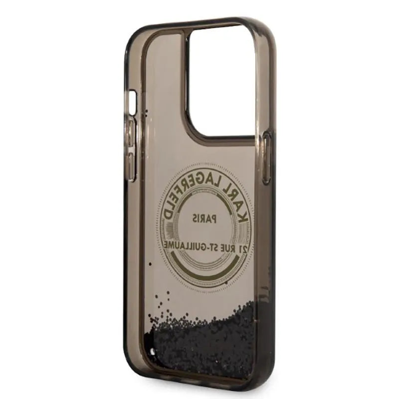 Karl Lagerfeld Liquid Glitter Round RSG Logo dėklas – dėklas, skirtas iPhone 14 Pro (juodas)