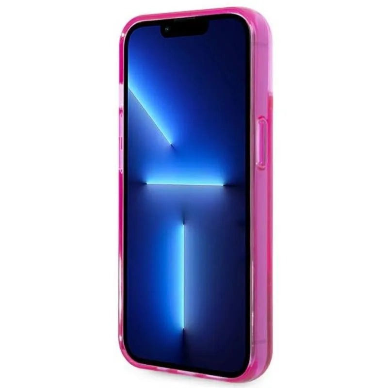 "Karl Lagerfeld Liquid Glitter Translucent Elongated Logo Case" - dėklas iPhone 14 Plus (rožinis)