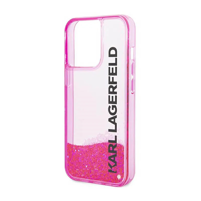 Karl Lagerfeld Liquid Glitter Translucent Elongated Logo dėklas – dėklas, skirtas „iPhone 14 Pro Max“ (rožinis)