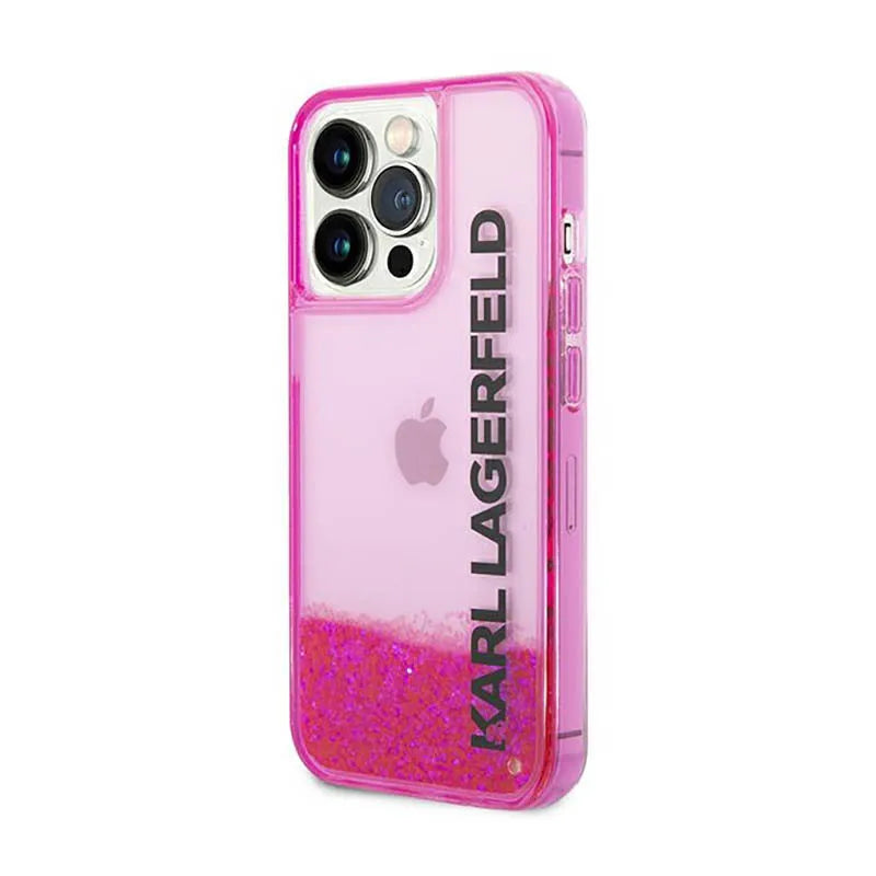 Karl Lagerfeld Liquid Glitter Translucent Elongated Logo dėklas – dėklas, skirtas „iPhone 14 Pro Max“ (rožinis)