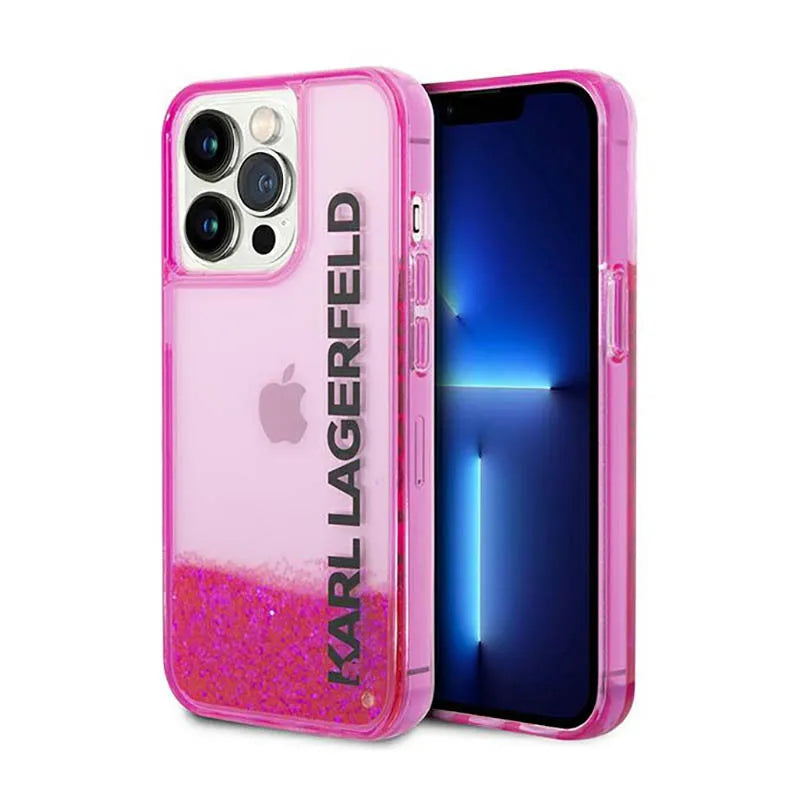 Karl Lagerfeld Liquid Glitter Translucent Elongated Logo dėklas – dėklas, skirtas „iPhone 14 Pro Max“ (rožinis)