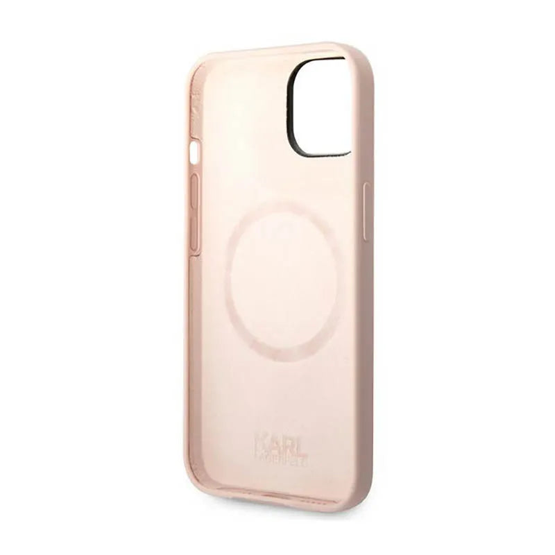 Karl Lagerfeld Liquid Silicone Karl & Choupette MagSafe – dėklas, skirtas iPhone 14 Plus (rožinės spalvos)