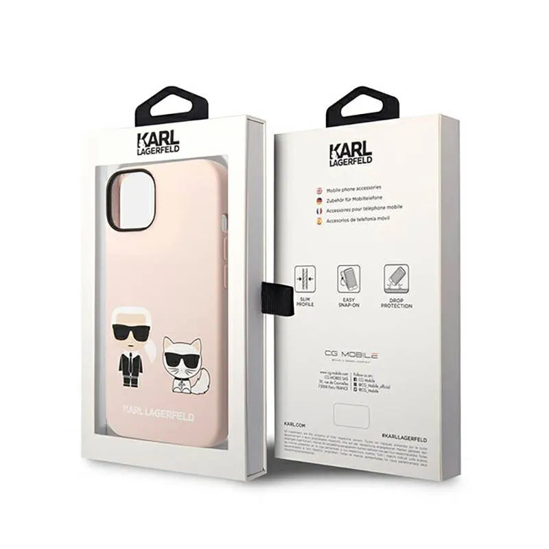 Karl Lagerfeld Liquid Silicone Karl & Choupette MagSafe – dėklas, skirtas iPhone 14 Plus (rožinės spalvos)
