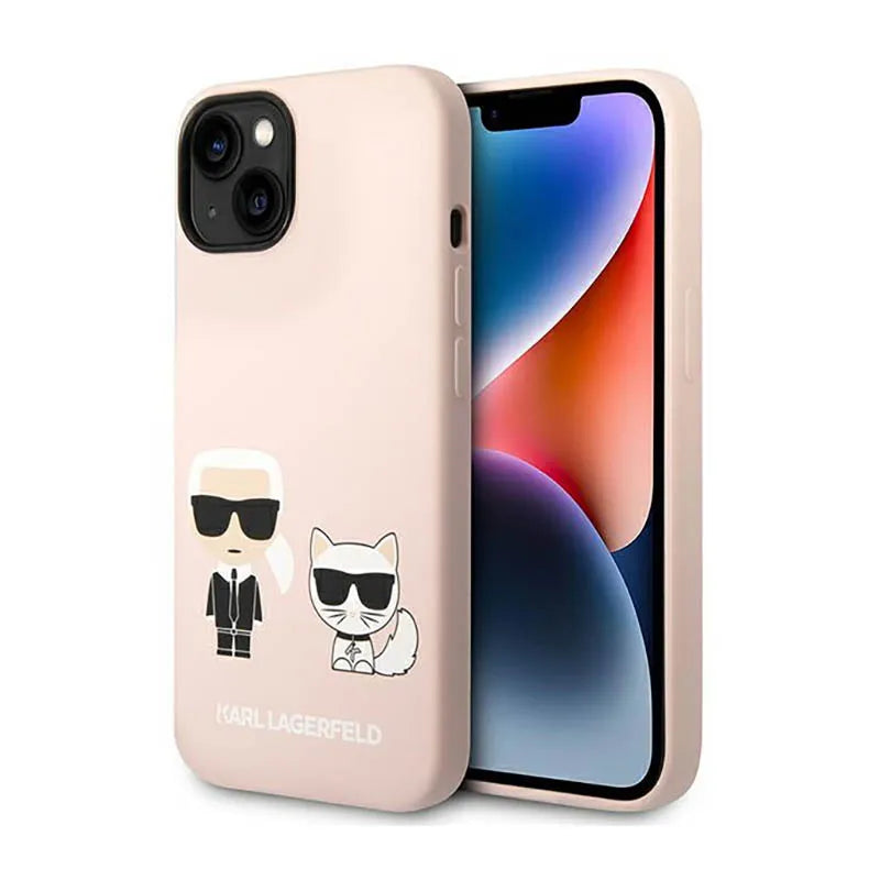 Karl Lagerfeld Liquid Silicone Karl & Choupette MagSafe – dėklas, skirtas iPhone 14 Plus (rožinės spalvos)