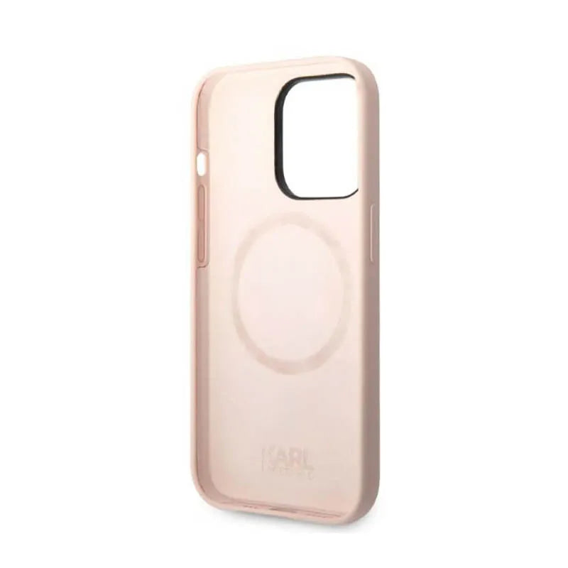 Karl Lagerfeld Liquid Silicone Karl & Choupette MagSafe – dėklas skirtas iPhone 14 Pro (rožinis)