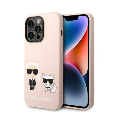 Karl Lagerfeld Liquid Silicone Karl & Choupette MagSafe – dėklas skirtas iPhone 14 Pro (rožinis)