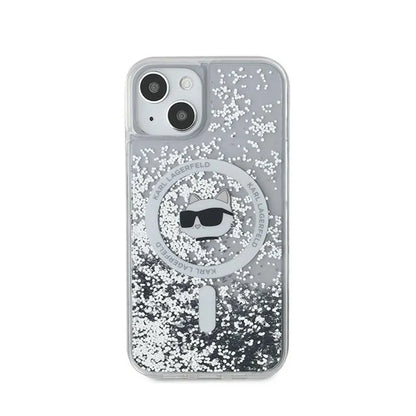 Karl Lagerfeld MagSafe Dėklas su Choupette galva ir skystais blizgučiais – skirtas iPhone 14 / 15 / 13 (Permatomas)