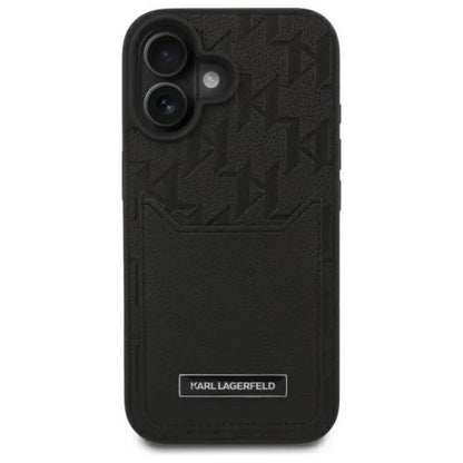 Karl Lagerfeld Monogram dėklas su kortelių lizdais, skirtas iPhone 16 (juodas)