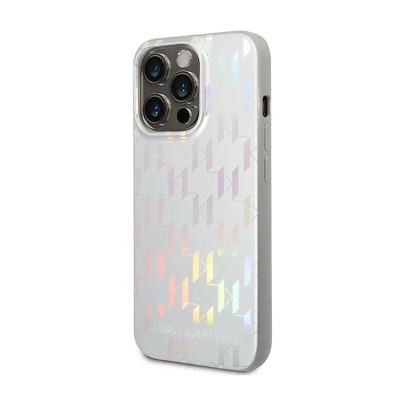 Karl Lagerfeld Monogram Iridescentinis - Dėklas iPhone 14 Pro (sidabrinis)
