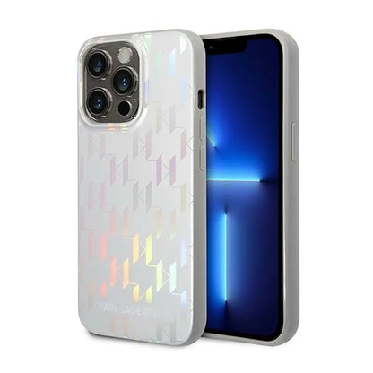 Karl Lagerfeld Monogram Iridescentinis - Dėklas iPhone 14 Pro (sidabrinis)