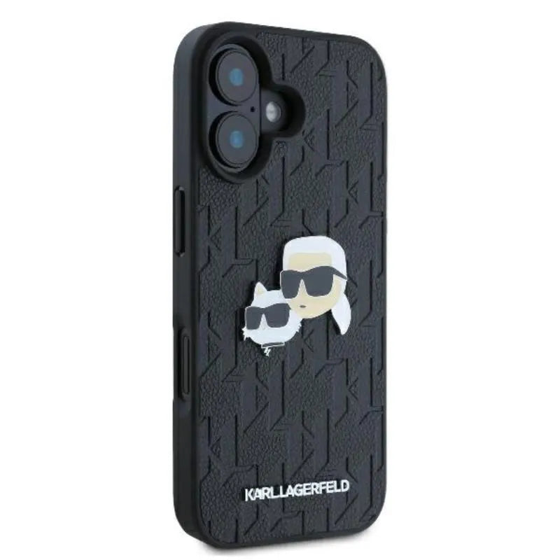 Karl Lagerfeld Monogram Karl & Choupette Head Pin - Dėklas skirtas iPhone 16 (juodas)