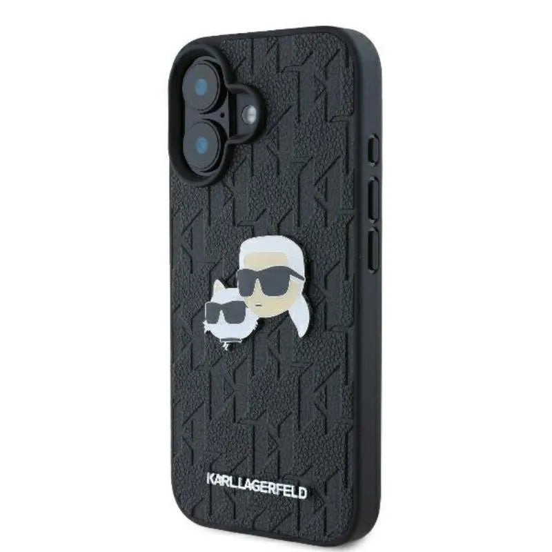 Karl Lagerfeld Monogram Karl & Choupette Head Pin - Dėklas skirtas iPhone 16 (juodas)